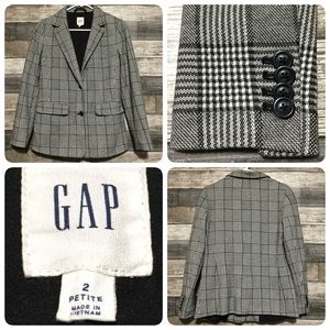 Gap Plaid Blazer Women’s 2P Black White 2 Button Business Casual Career.